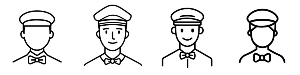 Concierge symbol. Doorman silhouette logo. Porter linear pictogram. Label for hotel, motel, and inn employees. Linear doorkeeper emblem for websites, print catalogs, and mobile apps. Modern