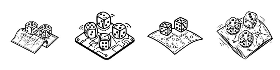 Icon depicting a game die. Label concept for entertainment areas, lounges, casinos, and board games. Suitable for recreation spaces in hotels, hostels, shopping centers, and other venues. Modern
