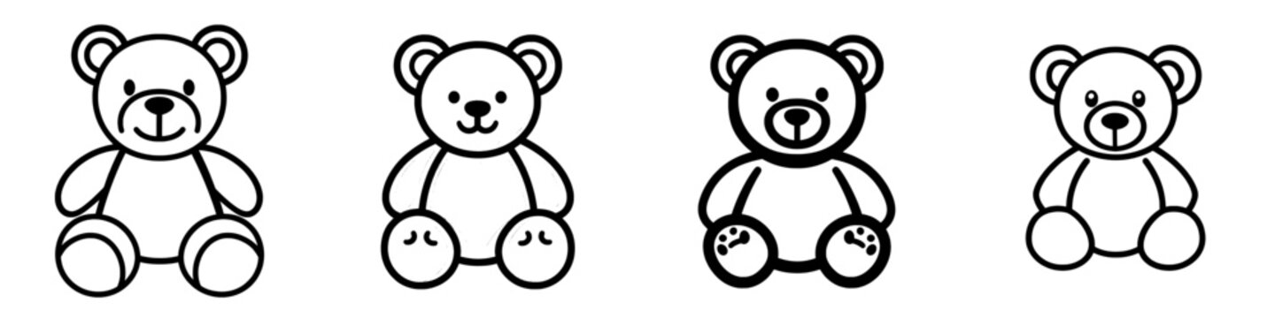 Naklejki A thin outline icon of a teddy bear waving its paw, viewed from the front. This line design represents a children's soft plush toy. It is a modern, isolated custom pictogram for web and app use, with