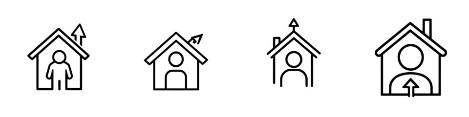 Icon depicting professional development, human productivity, personal peak, and skill growth. A line symbol of a person with an upward arrow graph. Modern, isolated pictograms for web and app, with