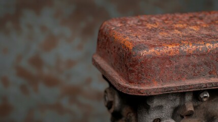 A close-up of a rusted metal surface, showcasing rich textures and colors against a blurred industrial background.