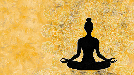 Serene Woman in Yoga Pose Against Floral Mandala Background