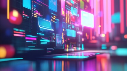 Obraz premium The Digital Workspace: A Glimpse into Modern Productivity and Communication