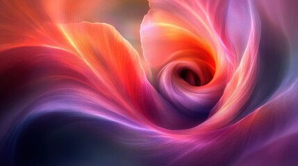 Abstract swirling vortex of vibrant orange, purple, and pink hues.