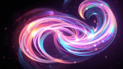 Abstract swirling light streaks, vibrant neon colors, cosmic energy