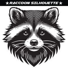 raccoon silhouette black and white vector illustration. Forest animal vector. 