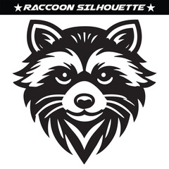 raccoon silhouette black and white vector illustration. Forest animal vector. 