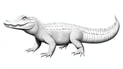 Fototapeta premium A detailed illustration of a crocodile, showcasing its distinctive features and texture in a realistic, monochrome style.