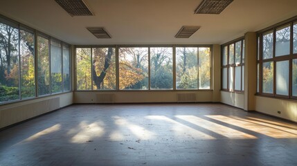 Fototapeta premium Sunlit Empty Room with Autumnal View