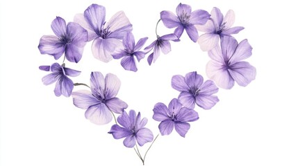 Heart Shape Created with Lovely Purple Flowers on White Background