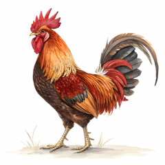 Fototapeta premium Majestic rooster with vibrant feathers standing proud on a white background