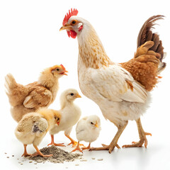 Fototapeta premium Chicken with baby chick isolated on a white background