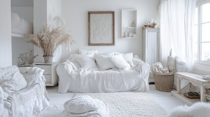 Serene White Living Room Interior Design