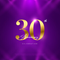 30th Anniversary celebration, Thirtieth year Anniversary celebration on lights background for celebration event, festive illustration.
