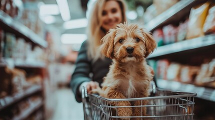 Woman with dog in pet friendly store