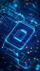 Obraz premium Futuristic illustration of battery technology with digital circuit patterns and a blue glow