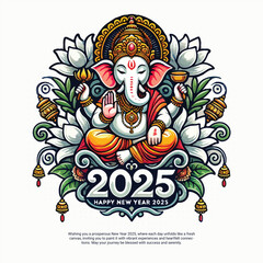 Happy New Year 2025 Celebration with Indian-style social media post sticker banner