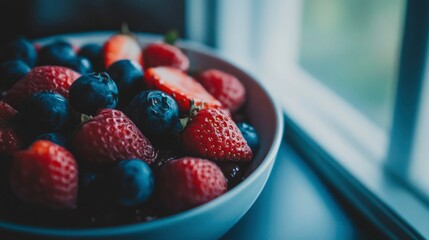 Fresh Berries In A Bowl Near A Window