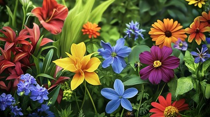 A Vibrant Display of Colorful Flowers in a Lush Garden