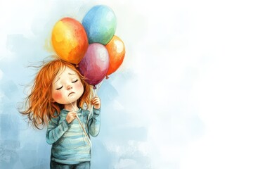 Naklejka premium Sad Girl Holding Colorful Balloons Feeling Blue