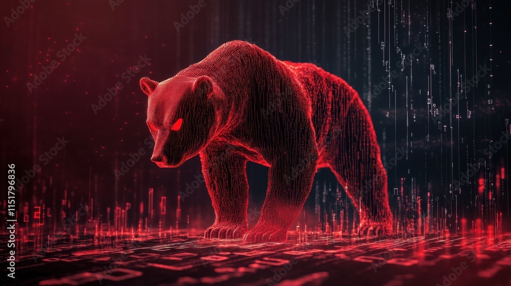 Aufkleber digital bear in red hues with matrix code background