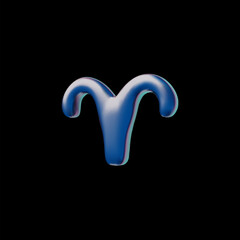 3D vector design of Aries zodiac sign on black isolated background.