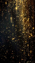 Naklejka premium Sparkling golden lights fall gracefully against a dark background for a festive celebration