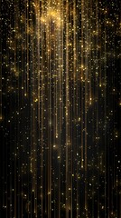 Glowing golden particles cascading in a dark background
