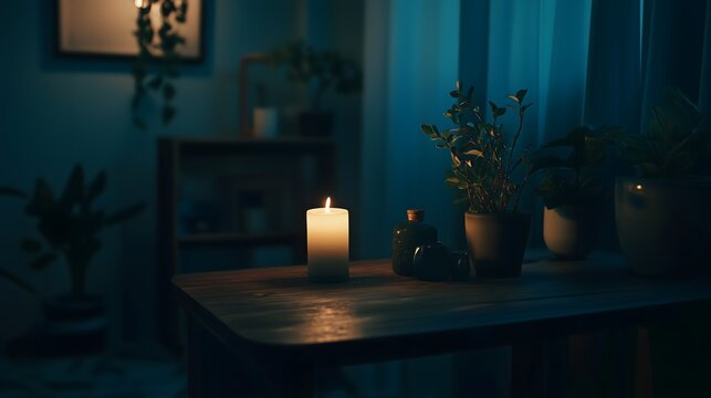 Dark room with faint emergency exit sign glow during power blackout, capturing sudden disruption and eerie stillness with scattered objects faintly visible in dim light.