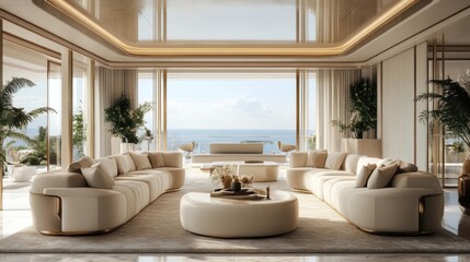 Fototapeta premium Luxury Coastal Living Room with Ocean View