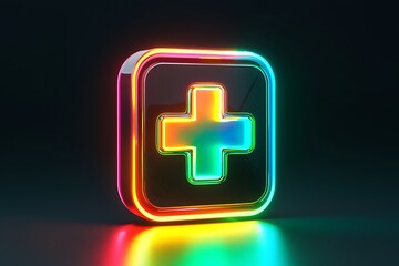 Neon Rainbow Cross in a Glossy Square Icon