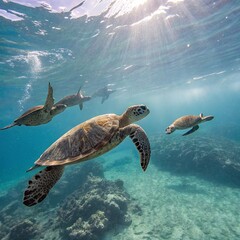 Obraz premium sea turtle swimming in sea