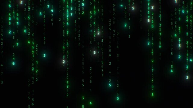 Matrix Rain Effect Falling Numbers Green Color. Computer Scripts Code Digital Dark Background 3d Animation. Abstract Illustration Hacker Attack Network Software Technology Concept 4k.