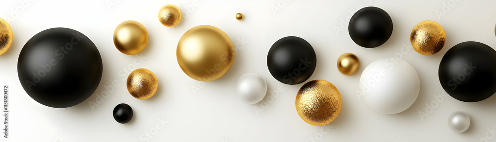 Poster elegant gold and black sphere arrangement, a modern decorative composition featuring diverse spheres