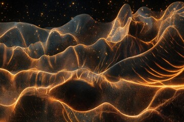 Abstract Glowing Orange and Black Wave Landscape