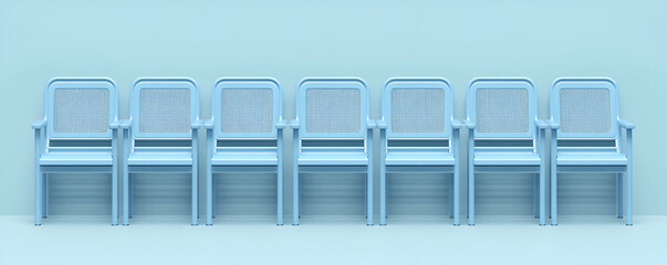 Empty Light Blue Chairs in a Row Awaiting Guests Patiently
