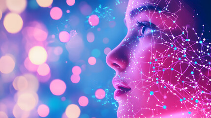 Obraz premium Skincare model and Cosmetic Innovation, Blending Organic Patterns, Bioluminescence, and Minimalist 3D Aesthetics.
