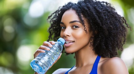 Young Woman Refreshing Herself With A Bottle Of Water