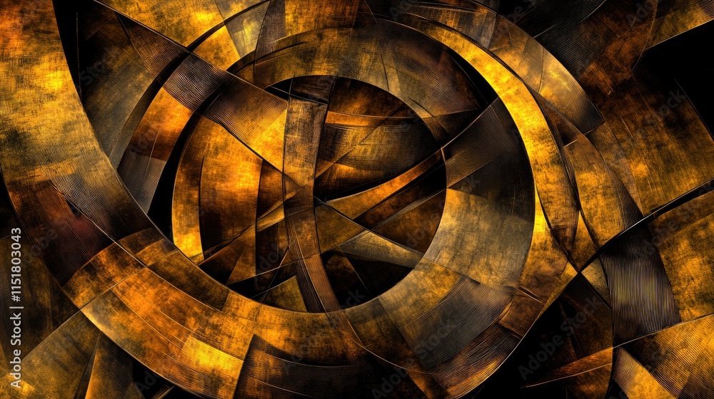 Poster a multi-layered composition of geometric shapes, creating depth and dynamism in a futuristic environ