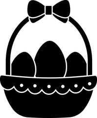 Basket filled with Easter eggs Silhouette.
Easter egg and basket icon.
Transparent background.
