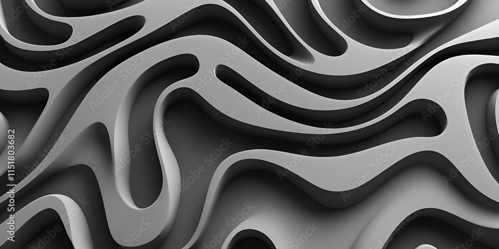 Poster abstract gray wave pattern, curving lines intersect, creating depth and texture elegantly