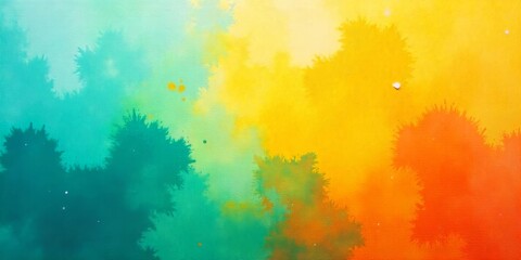Abstract Watercolor Background Teal Green Yellow Orange Hues