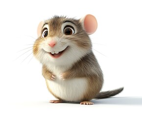 Obraz premium Adorable cartoon mouse with big eyes and a happy expression, isolated on white background.