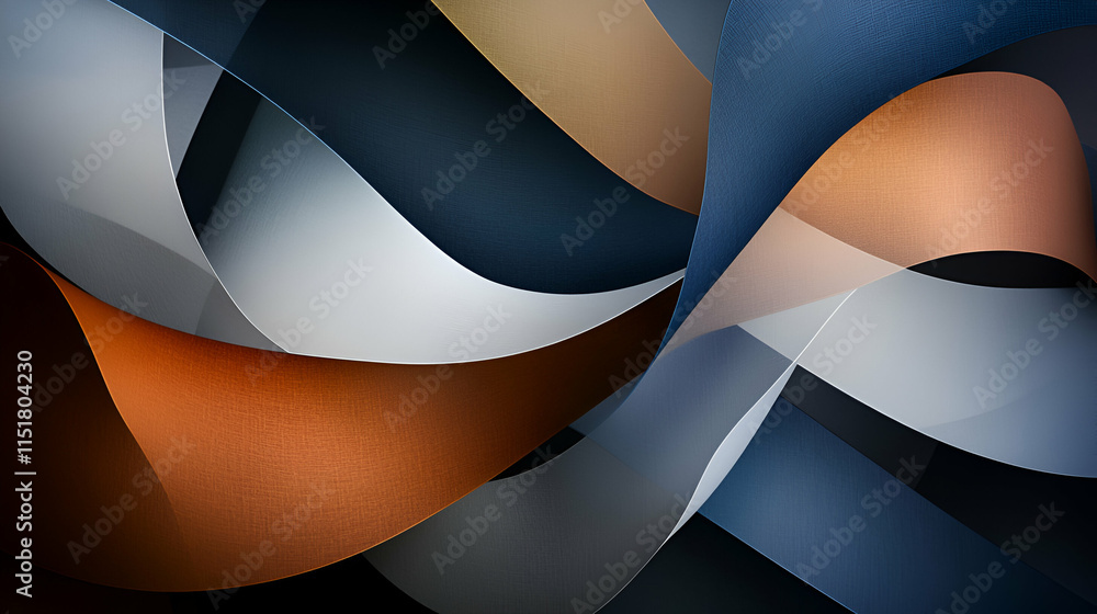 Poster abstract curving forms, intertwined layers of color and texture dance gracefully in a dynamic compos