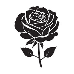 Rose one color vector logo, emblem or icon for company branding. Decorative flower silhouette.