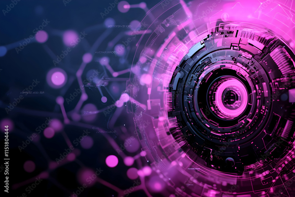 Poster futuristic tech, circular system processes data rapidly