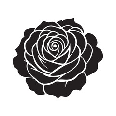 Rose one color vector logo, emblem or icon for company branding. Decorative flower silhouette.