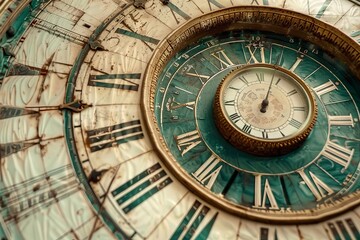 Fototapeta premium Abstract background showcasing clock motifs and futuristic time travel technology concept