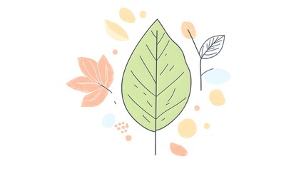 Abstract Green Leaf with Pastel Floral Design