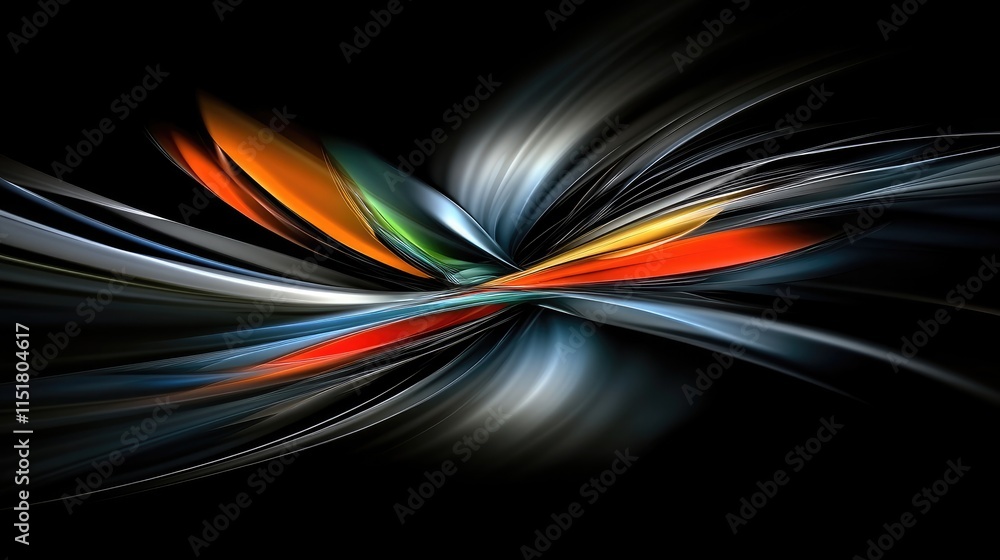 Poster abstract shapes and neon lights intertwining in a dynamic fusion of 2d and 3d elements